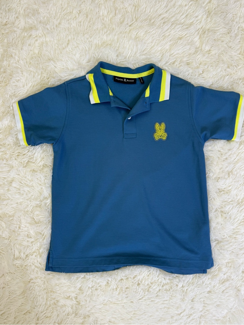 Psycho Bunny Blue Polo with Neon Yellow Trim